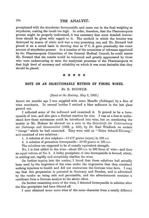 Note on an objectionable method of fining wines
