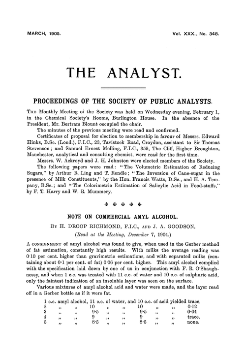 Note on commercial amyl alcohol