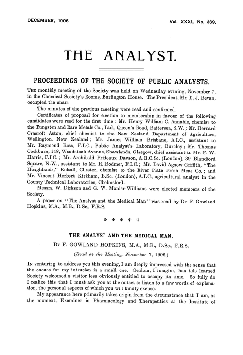 Proceedings of the Society of Public Analysts