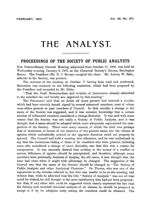 Proceedings of the Society of Public Analysts