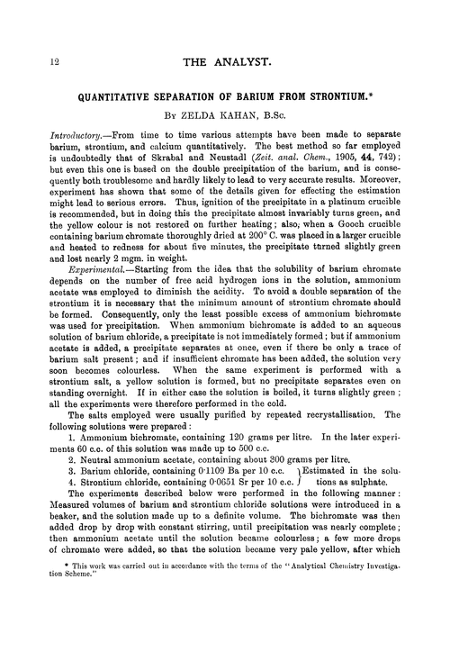 Quantitative separation of barium from strontium
