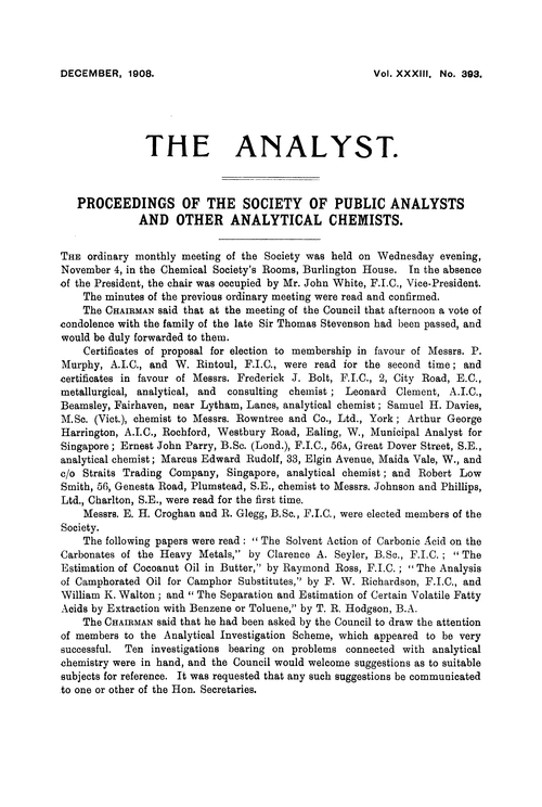 Proceedings of the Society of Public Analysts and other Analytical Chemists