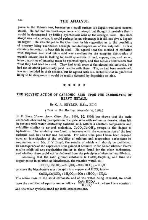 The solvent action of carbonic acid upon the carbonates of heavy metals