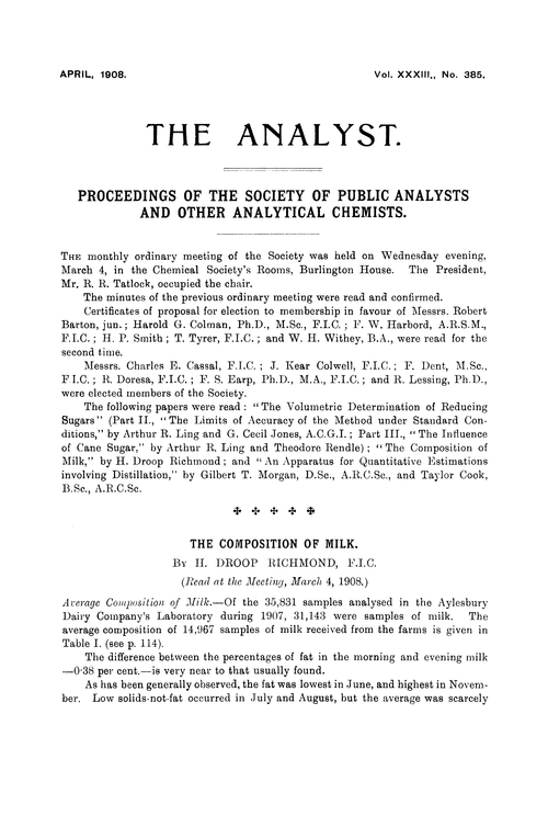 Proceedings of the Society of Public Analysts and other Analytical Chemists