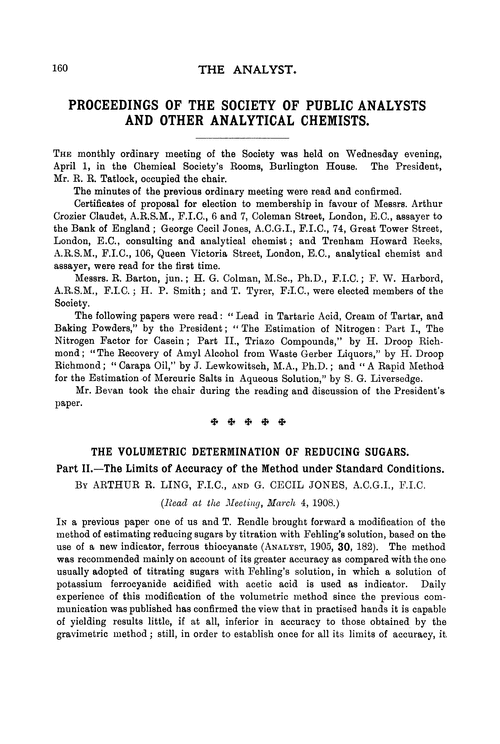 Proceedings of the Society of Public Analysts and other Analytical Chemists