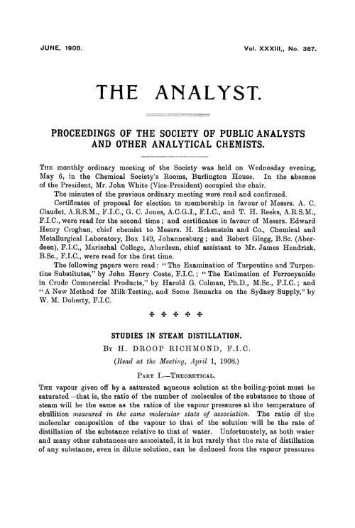 Proceedings of the Society of Public Analysts and other Analytical Chemists