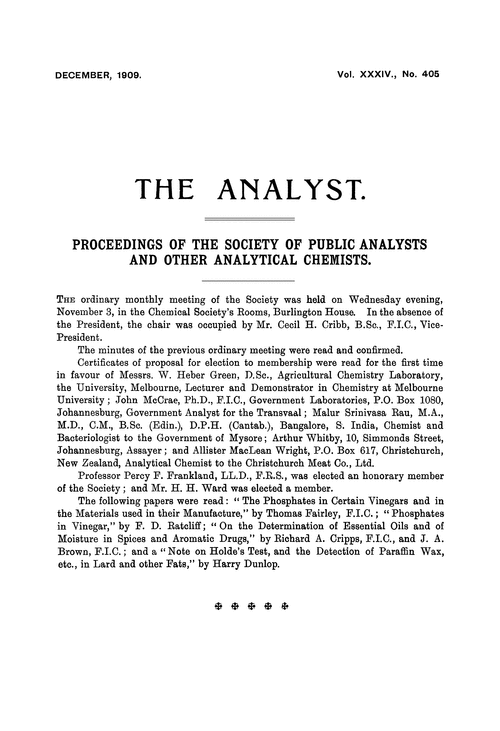 Proceedings of the Society of Public Analysts and other Analytical Chemists