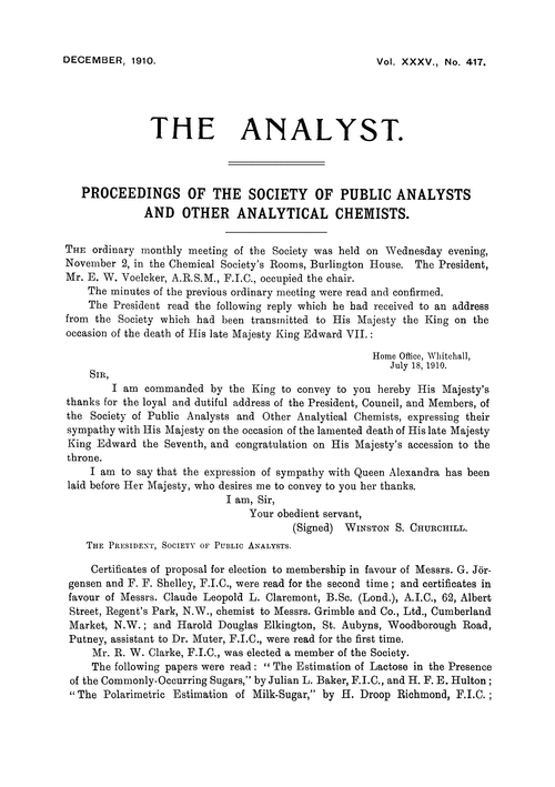 Proceedings of the Society of Public Analysts and other Analytical Chemists