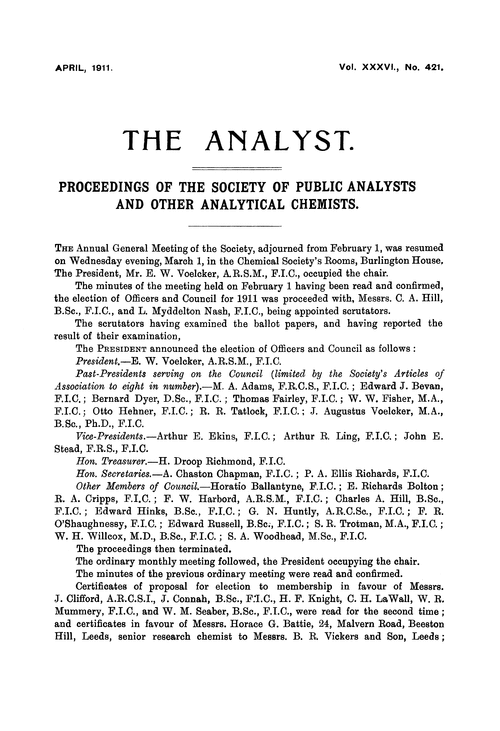 Proceedings of the Society of Public Analysts and other Analytical Chemists