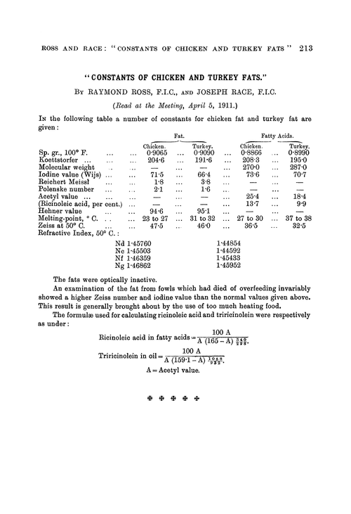 “Constants of chicken and turkey fats”