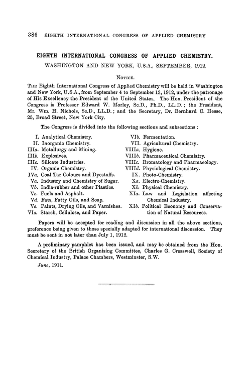 Eighth International Congress of Applied Chemistry