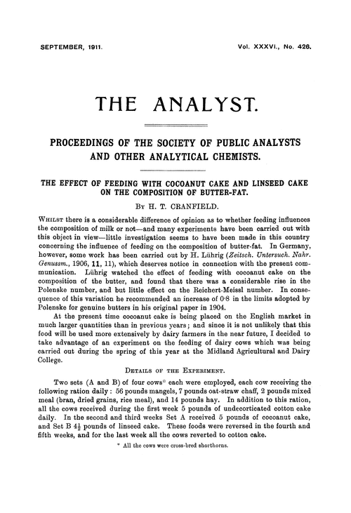 The effect of feeding with cocoanut cake and linseed cake on the composition of butter-fat