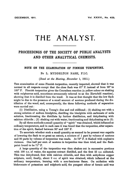 Note on the examination of finnish turpentine