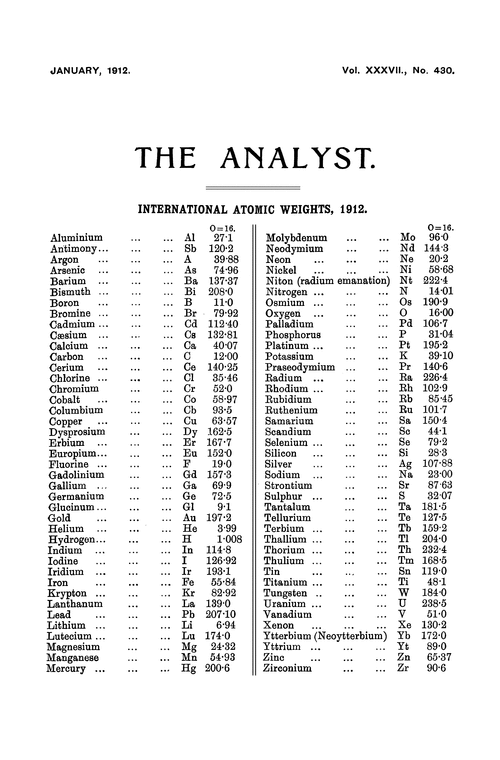 International atomic weights, 1912