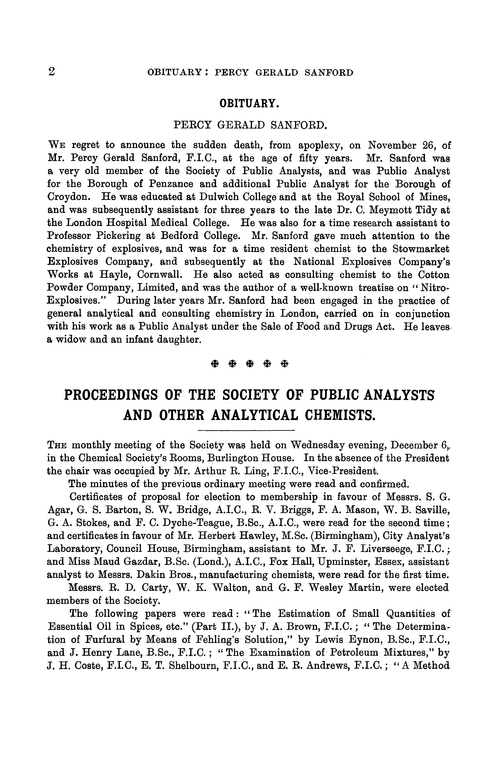Proceedings of the Society of Public Analysts and other Analytical Chemists