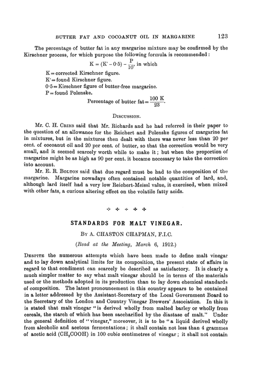 Standards for malt vinegar