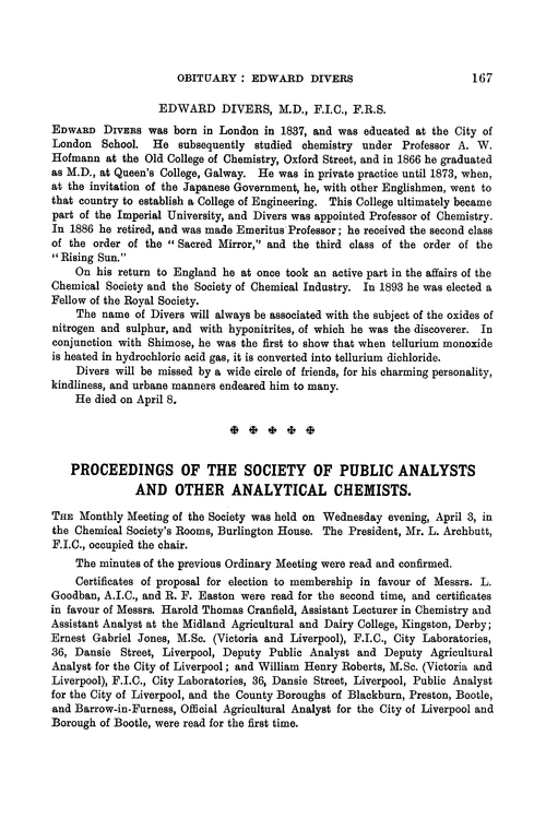 Proceedings of the Society of Public Analysts and other Analytical Chemists