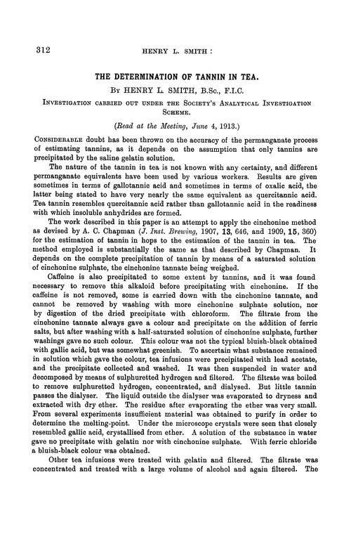 The determination of tannin in tea