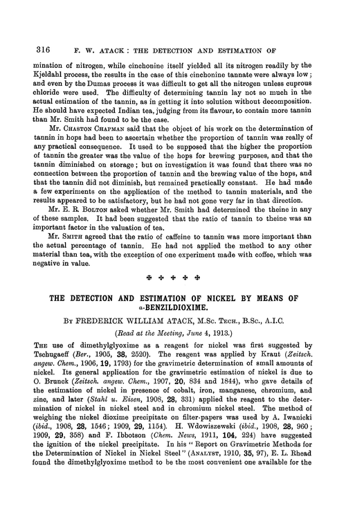 The detection and estimation of nickel by means of α-benzildioxime