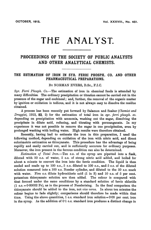 The estimation of iron in syr. ferri phosph. co. and other pharmaceutical preparations