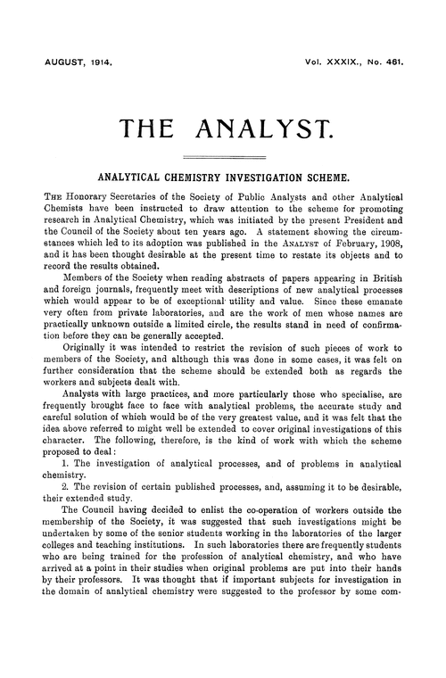 Analytical Chemistry Investigation Scheme