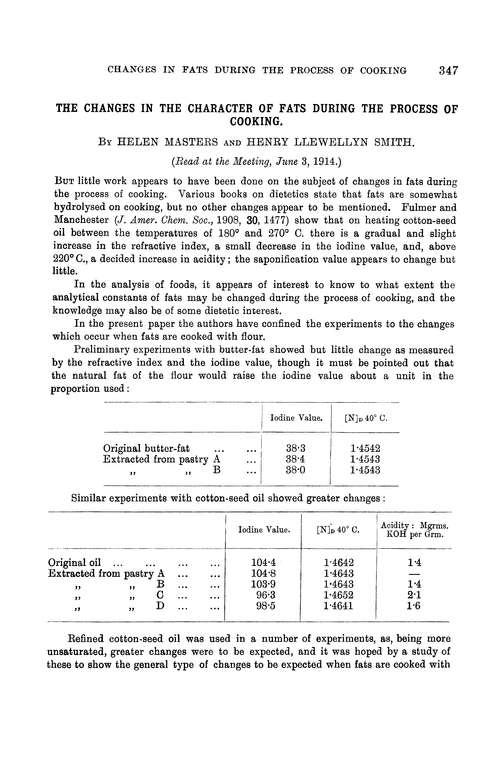 The changes in the character of fats during the process of cooking