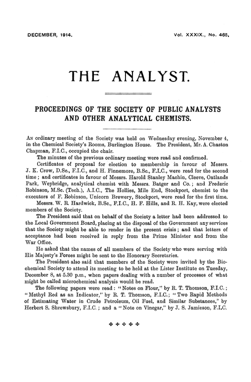 Proceedings of the Society of Public Analysts and other Analytical Chemists