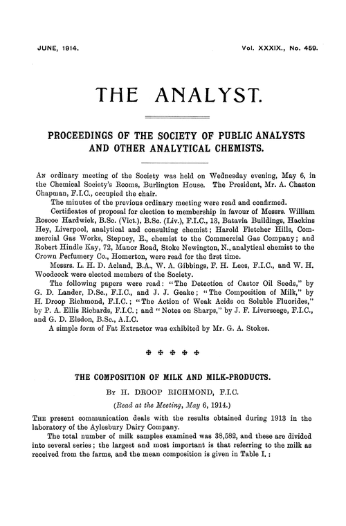 The composition of milk and milk-products