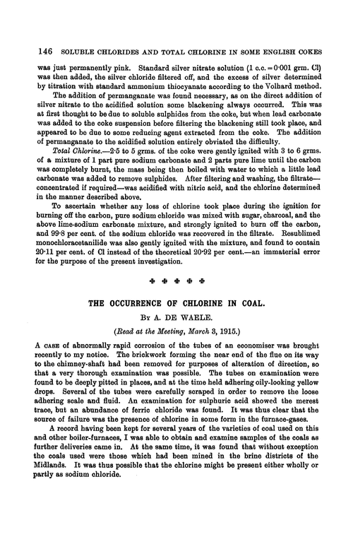 The occurrence of chlorine in coal
