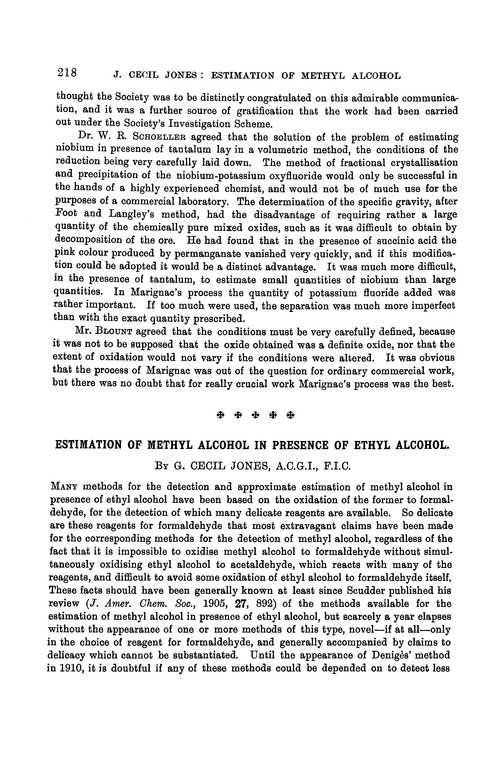 Estimation of methyl alcohol in presence of ethyl alcohol Analyst