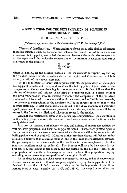 A new method for the determination of toluene in commercial toluols