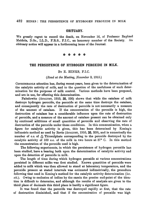 The persistence of hydrogen peroxide in milk