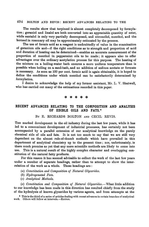 Recent advances relating to the composition and analysis of edible oils and fats