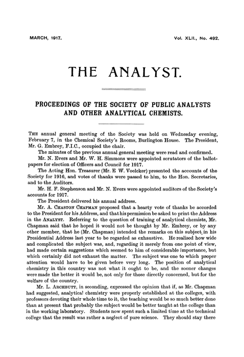 Proceedings of the Society of Public Analysts and other Analytical Chemists