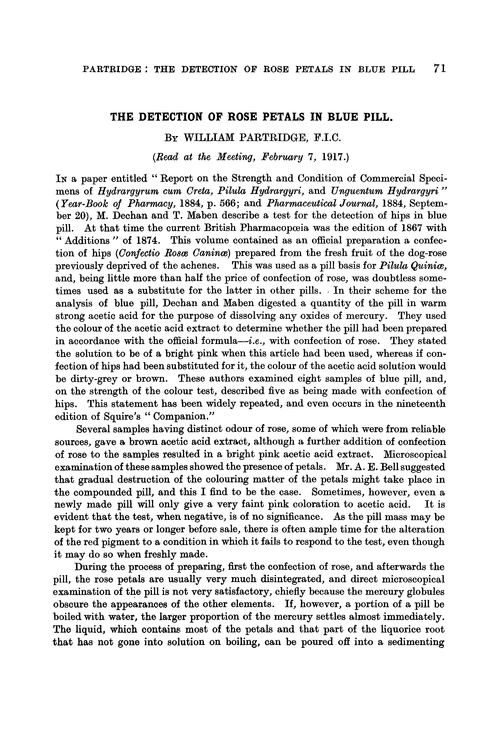 The detection of rose petals in blue pill