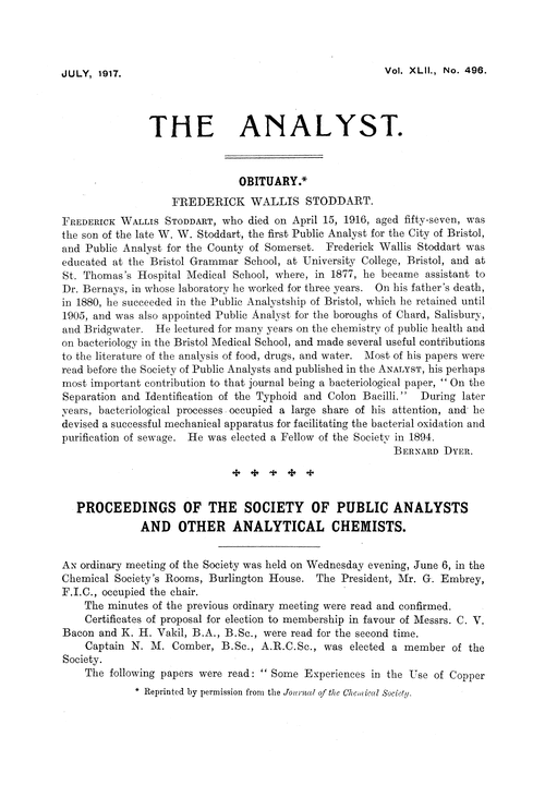 Proceedings of the Society of Public Analysts and other Analytical Chemists