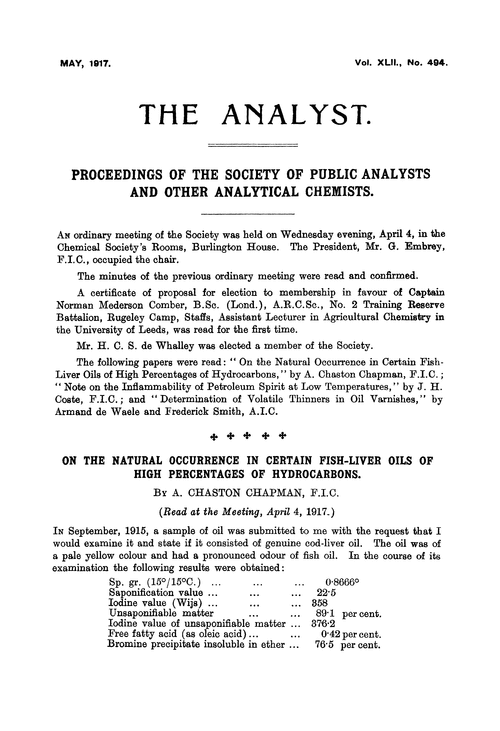 Proceedings of the Society of Public Analysts and other Analytical Chemists