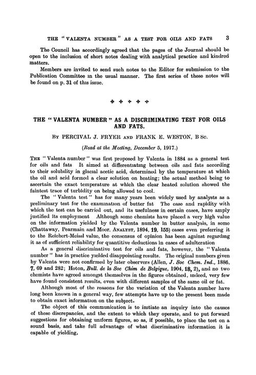 The “Valenta number” as a discriminating test for oils and fats
