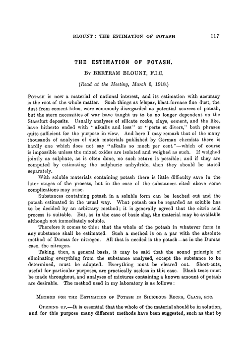 The estimation of potash