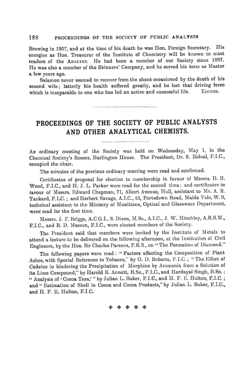 Proceedings of the Society of Public Analysts and other Analytical Chemists