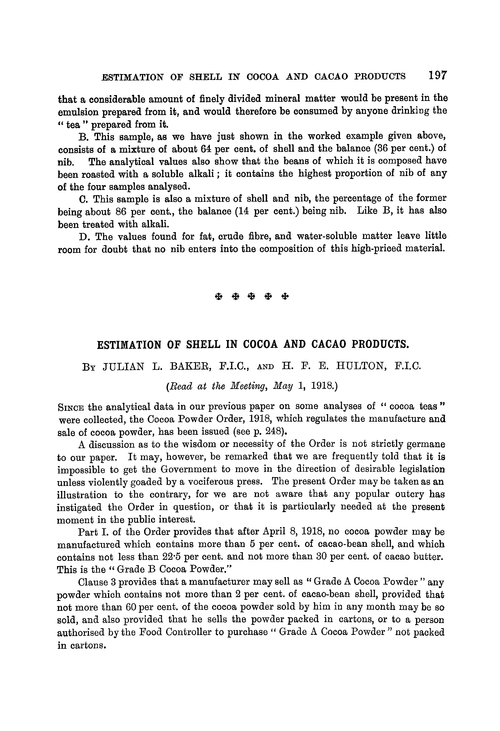 Estimation of shell in cocoa and cacao products