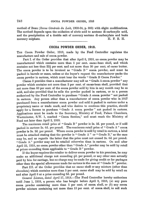 Cocoa Powder Order, 1918