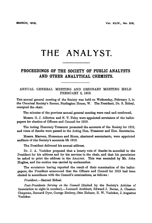 Proceedings of the Society of Public Analysts and other Analytical Chemists
