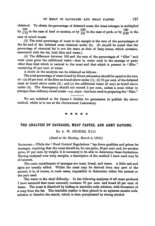 The analysis of sausages, meat pastes, and army rations