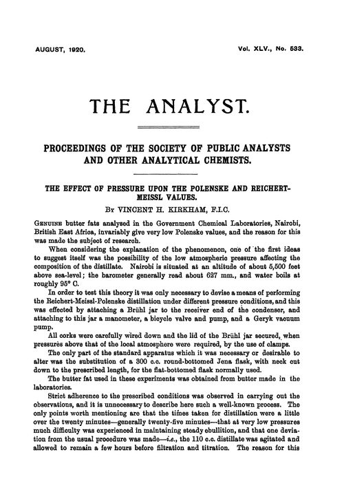 The effect of pressure upon the Polenske and Reichert-Meissl values