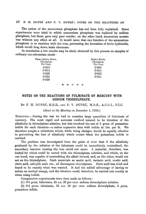 Notes on the reactions of fulminate of mercury with sodium thiosulphate