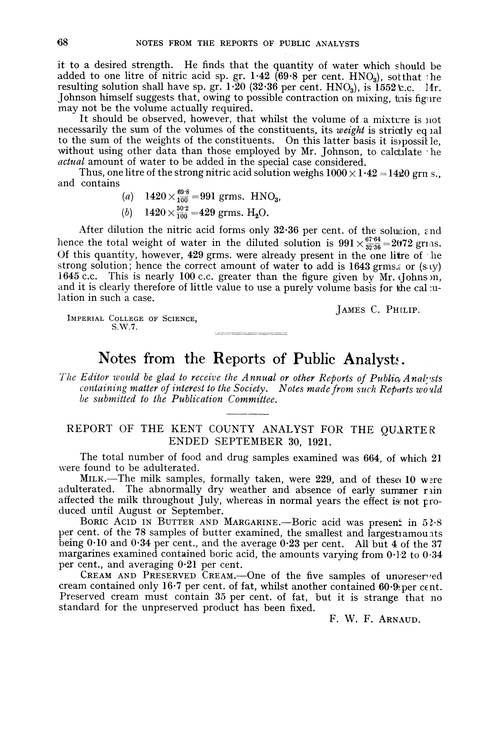 Notes from the Reports of Public Analysts