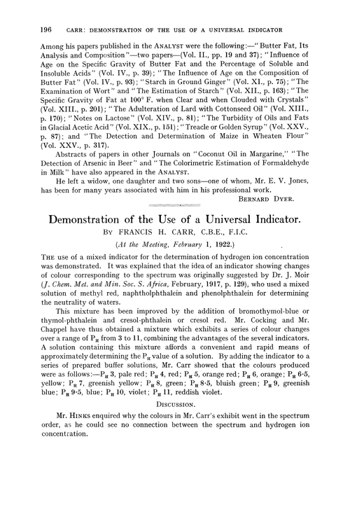 Demonstration of the use of a universal indicator