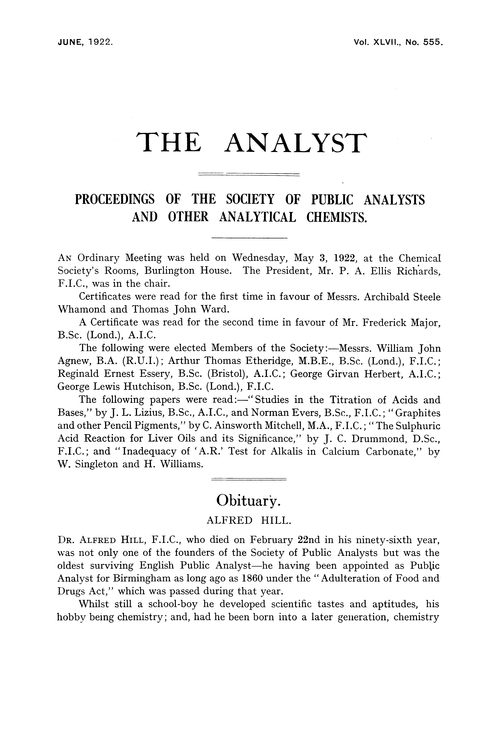 Proceedings of the Society of Public Analysts and other Analytical Chemists