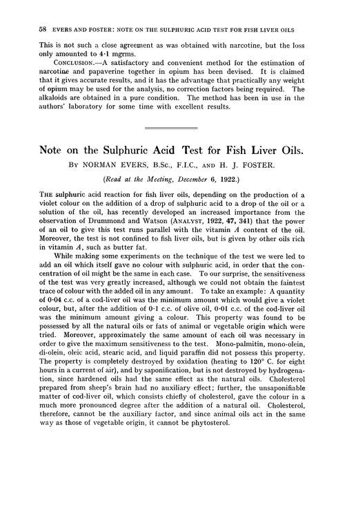 Note on the sulphuric acid test for fish liver oils